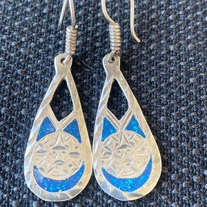 Hecho en Mexico sterling silver crushed Turquoise dangle earrings